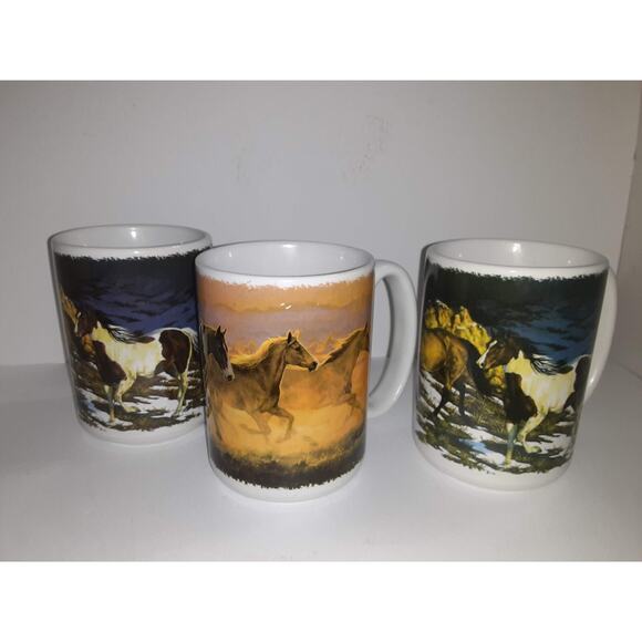 3 Horse Mugs by E. Cummings Coffee, Tea , Hot cocoa Mug Cup - Picture 1 of 12